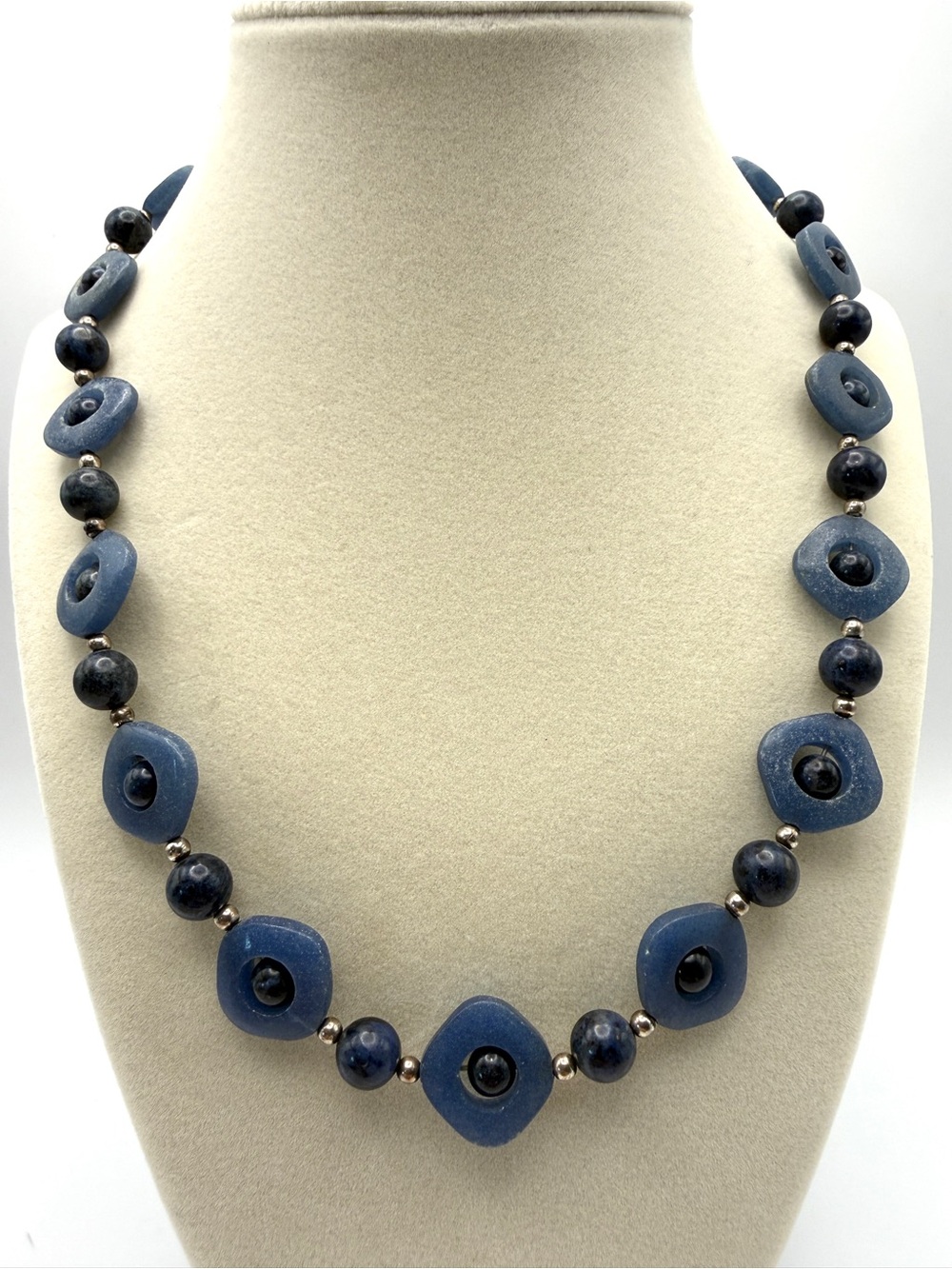 Blue Sodalite Stone Bead Necklace 19"